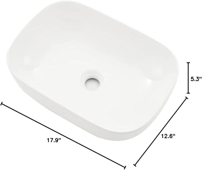 Rectangle Ceramic Vessel Sink, BoomHoze 18"x13" Modern White Vessel Sink for Bathroom Above Counter Lavatory Vanity Porcelain Washinng Art Basin