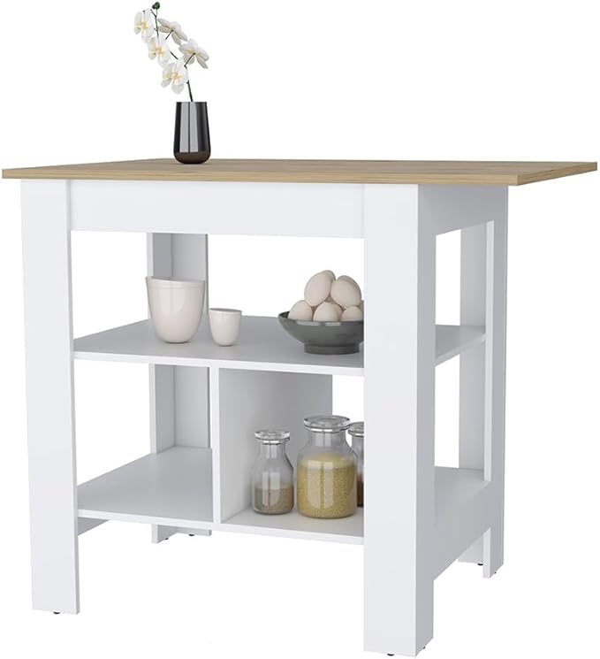 GOWE Lisbon Kitchen Island, 3-Tier Shelf and Large Workstation