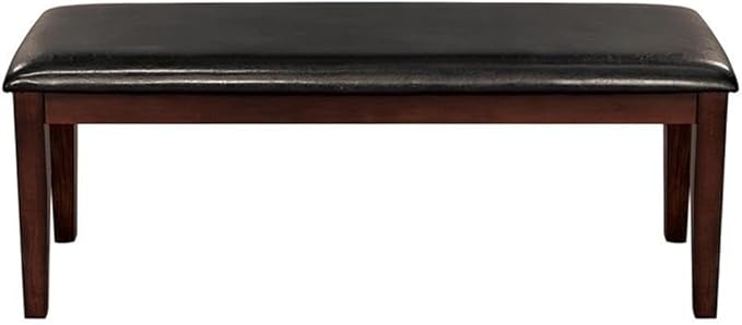 Pemberly Row Contemporary Wood Dining Room Bench, Cherry Finish, Solid Mango Veneer, 48 in Seat, Faux Leather Upholstery, Dining Height Bench for Kitchen or Dining Room Seating