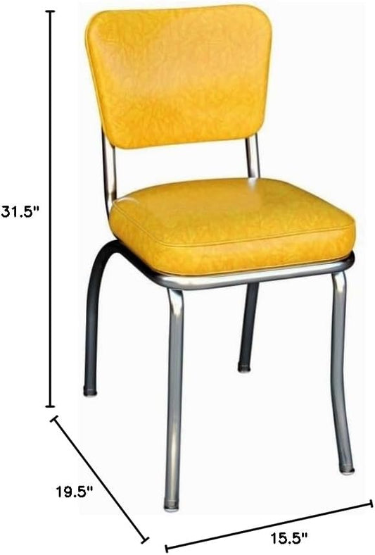 HomeStock Diner Chair - Vinyl Seat, Chrome Frame - Fully Assembled Bistro Kitchen Chair Cracked Ice Yellow