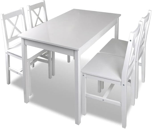 5 Piece White Dining Table Set with Chairs for Small Space, Solid Pine Wood Kitchen Table Set Compact Size for Apartments Bistro Indoor