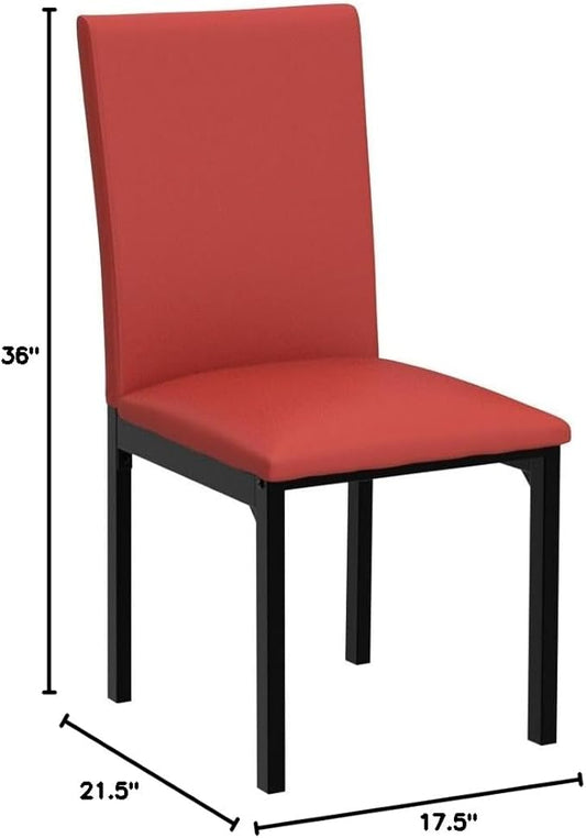 Roundhill Furniture Noyes Faux Leather Metal Frame Dining Chair, Red 17.5D x 21.5W x 36H in