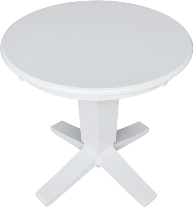 HomeStock Island Oasis 30" Round White Pedestal Dining Table in Solid Wood for Coastal Cottage Style Kitchens Or Compact Everyday Meal Settings