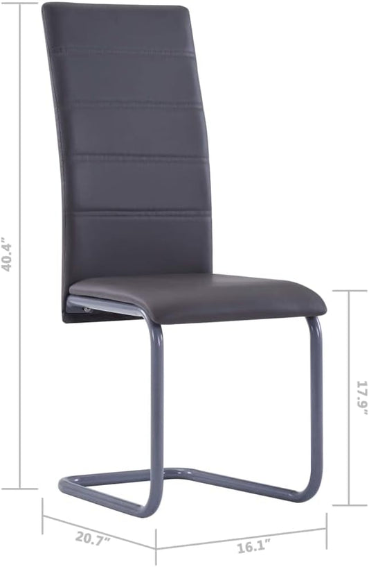 4-Pack Gray Cantilever Dining Chairs Set, Modern Faux Leather Seat on Matte Steel Frame, 17.7" Leg, Comfy Accent Side Furniture for Kitchen, Living Room, Small Apartment