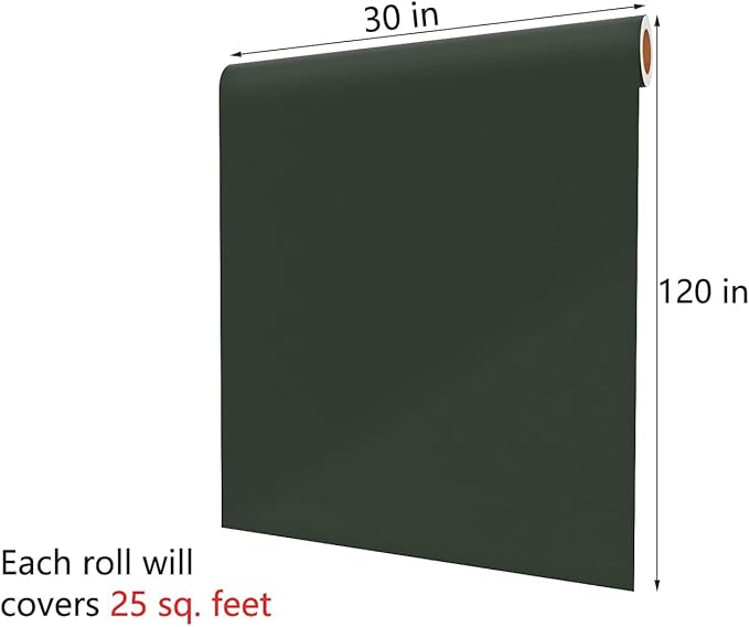 Decotalk 30"x120" Green Wallpaper Dark Green Wallpaper Peel and Stick DarkGreen Vinyl for Walls Removable Solid Color Contact Paper for Cabinets Solid Color Wall Paper Self Adhesive Vinyl Wrap