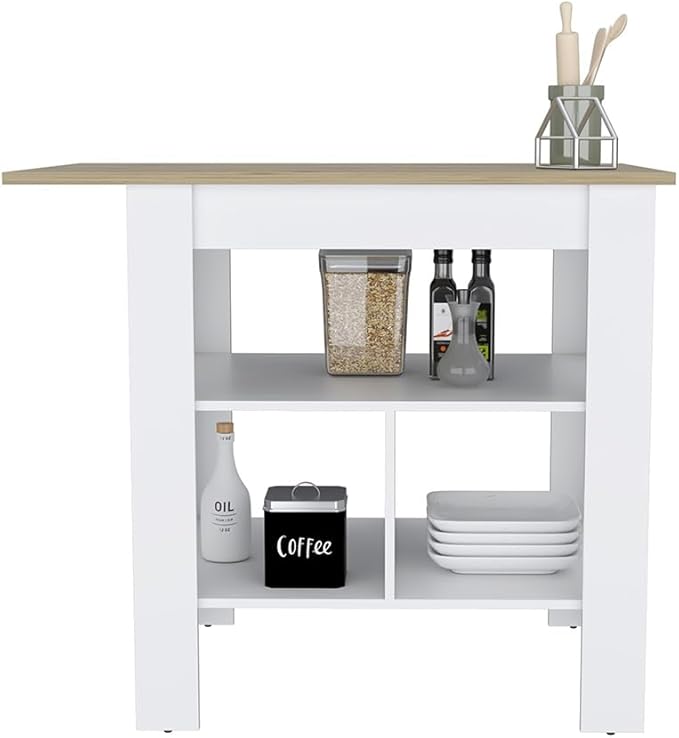 Kitchen Island Kitchen Table 35" H with 3 Open Shelves Large Robust Top Surface Sleek Sophisticated Design for Extra Counter Space Practical