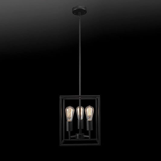 Globe Electric 60886 Heath 3-Light Convertible Flush Mount Ceiling Light Chandelier, Matte Black, Bulb Not Included