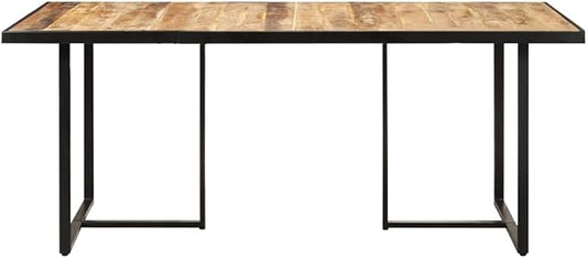 63" Solid Mango Wood Dining Table Industrial Kitchen Island Narrow Side Table with Powder-Coated Iron Legs for Dining Room Kitchen Office