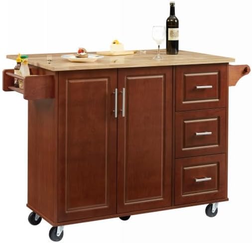 Modern Dining Table Expandable Kitchen Island with Drop Countertop Cabinet Tower Rack Rolling Cart Wheels Wood Console,Brown-3