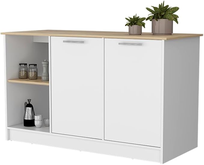 GOWE Mercury Kitchen Island with Spacious Countertop, Double Door Cabinets, and 2 Open Storage Shelves
