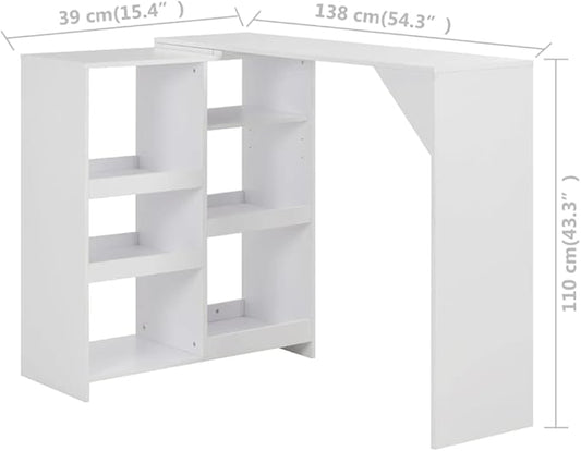 Modern White Bar Table, Rectangular Large Engineered Wood Counter Height Table with Adjustable Storage Shelf for Dining Room, Kitchen, Home Pub
