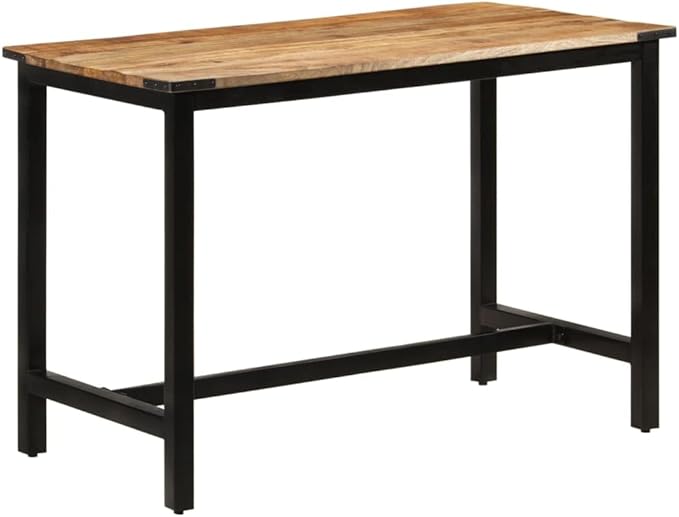 Dining Table, Solid Mango Wood, Brown Finish, 43.3" Rectangular Kitchen Table, Industrial Style Dinner Table for Dining Room, Seats