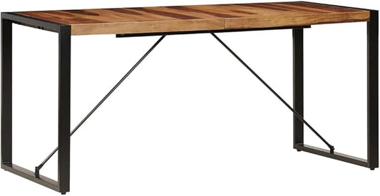 Industrial Solid Sheesham Wood Dining Table 63"x31.5"x29.5" Brown and Black Modern Kitchen Table with Steel Legs for Dining Room and Small Spaces