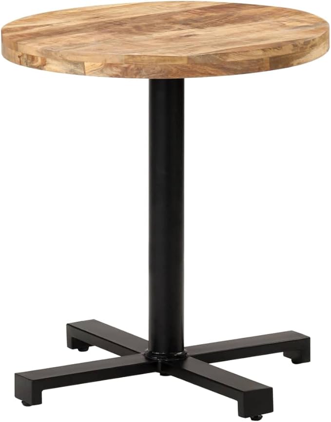 Round Bistro Table 27.6in Natural Mango Wood Top Black Powder-Coated Iron Legs Small Dining Table Indoor Outdoor Kitchen Patio Balcony Compact for Two