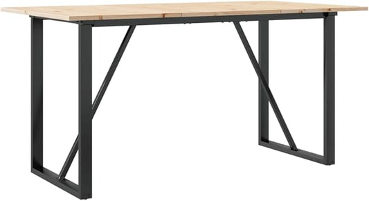 Natural Wood Dining Table, Rustic Solid Pine Wood Kitchen Table, 6-Seater Dinner Table, 55.1" Rectangular Design with Metal Legs for Dining Room