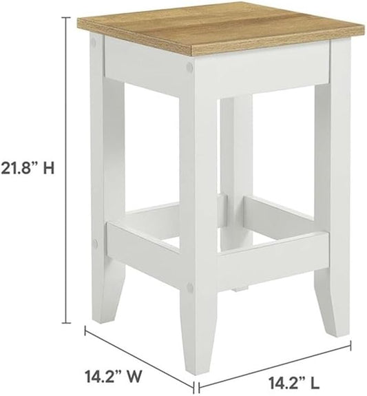 MAKLAINE Contemporary 3-Piece Kitchen Island and Stool Set, Oak White Finish, MDF/Particleboard Construction, Adjustable Shelves, Butcher Block Countertop, Pull-Out Table, Small Kitchen Dining Space