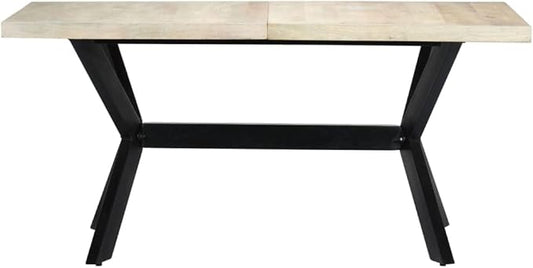 63"x31.5" White 6-Person Dining Table, Mango Wood Top, Black Steel Legs, Rectangular Kitchen/Office