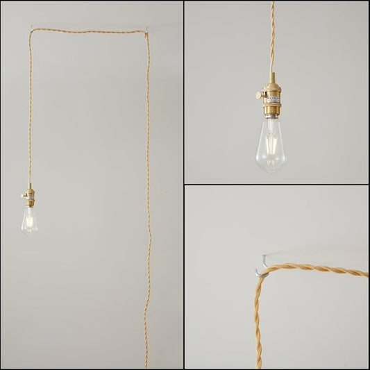 Plug in Pendant Light - Farmhouse Style Hanging Lamp Cord with Switch and Brass Fixtures - 15 ft