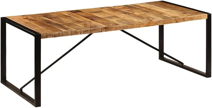 Industrial Solid Mango Wood Dining Table 86.6"x39.4"x29.5" Brown and Black Kitchen Island Furniture with Powder-Coated Iron Legs for Dining Room Modern Wooden Dinner Table