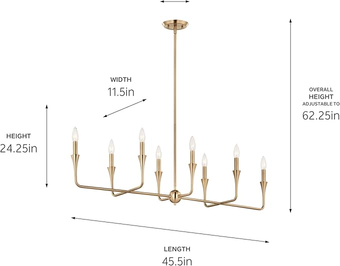 Kichler Alvaro 8-Light Linear Chandelier, Soft Modern Light in Champagne Bronze, for Dining Room or Kitchen (24.25" x 11.5" x 45.5"), 52693CPZ