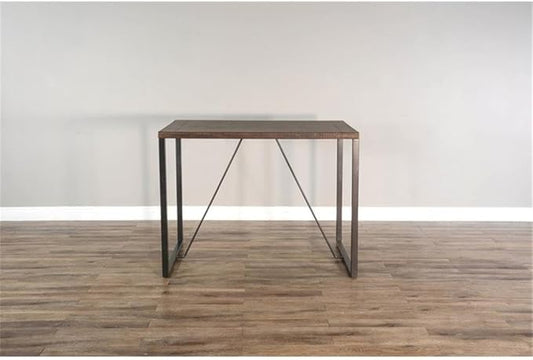 Pemberly Row Modern Counter Height Dining Table, 36''Hx47''Wx30''D, Mahogany Wood Top, Powder-Coated Metal Frame, Tobacco Leaf Finish, Industrial Style, Sturdy Sled Legs, Seats 4 for Kitchen or