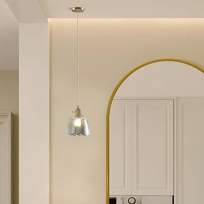 Vintage Pendant Light Mini Glass Pendant Lights 5.9 Inch Gold Hanging Lamp Antique Brass Hanging Light for Living Room Dining Room Bedroom Bathroom Hallway Entryway Kitchen Island