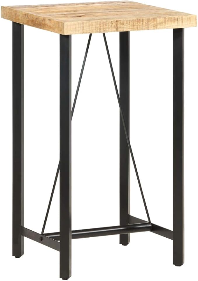 Brown Rough Mango Wood Bar Table with Black Iron Frame, 42.1 Inch Rectangular Durable Bar Table for Kitchen Living Room Home Rustic Industrial Design Sturdy Dining for Social