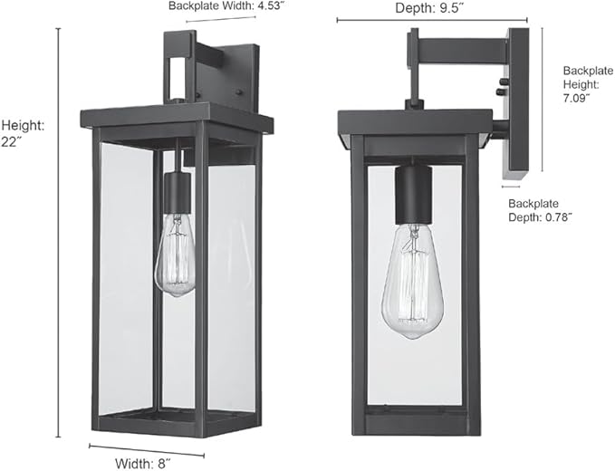 ML Lighting | Barkeley Collection | 42602-PBZ | 22" Modern One Bulb Outdoor Steel Medium Wall Sconce | Anti-Rust Powder Coat Bronze with Clear Glass Shade | Exterior Ambient Light for Safety