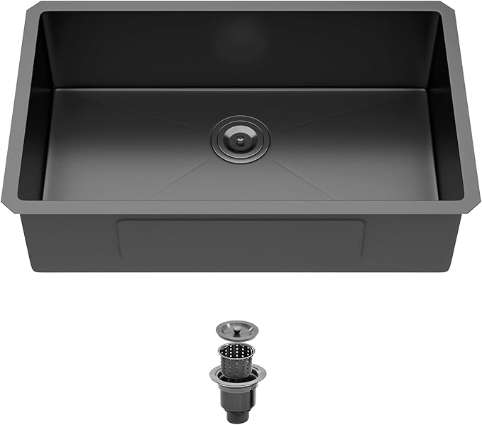 30 Inch Undermount Kitchen Sink Black 18 Gauge Stainless Steel Under Counter Sink Single Bowl Deep Handmade Single Bowl Kitchen Sink,30"x18"x9"