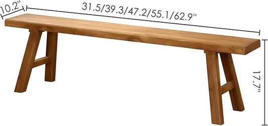Kavie Solid Wood Bench, Modern A-Frame Dining Bench, Sturdy Natural Finish Stool for Entryway, Kitchen Island, Living Room & Wabi Sabi Style Decor (Natural,55.1" L*10.2" W*17.7" H)
