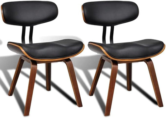 2-Piece Dining Chairs Set Bent Wood Frame Faux Leather Upholstery Black Brown Modern Farmhouse Accent Chairs for Kitchen Dining Room Living Room