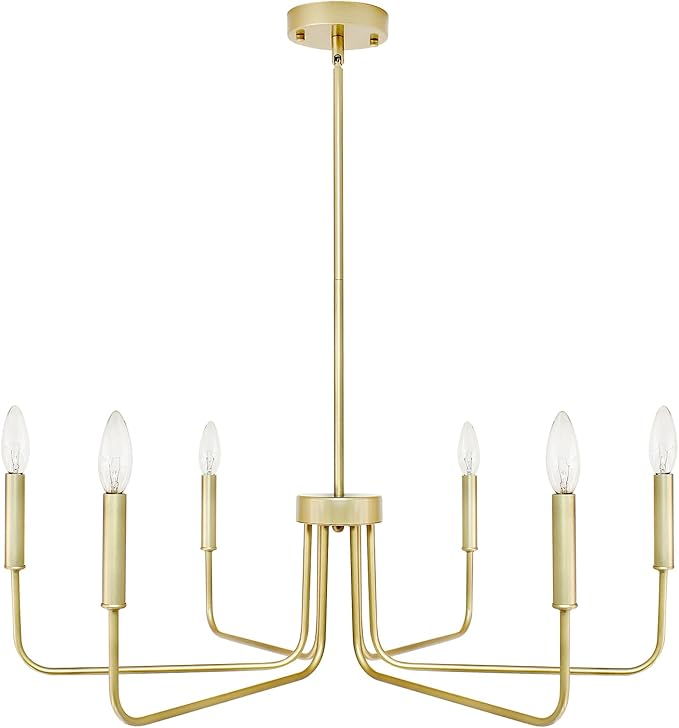Gold Chandelier, 6-Light Farmhouse Chandeliers for Dining Room, Rustic Candle Chandelier Light Fixture, Industrial Modern Chandeliers Lighting for Kitchen Living Room Foyer Entrance
