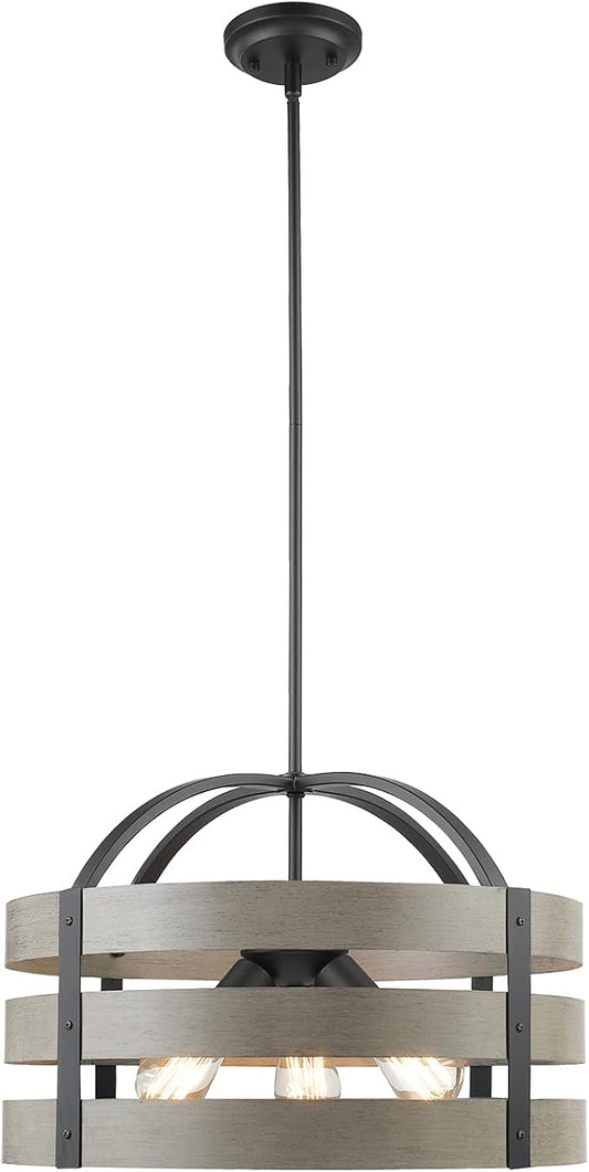 Globe Electric 60803 Maddox 3-Light Chandelier, Matte Black, Faux Wood