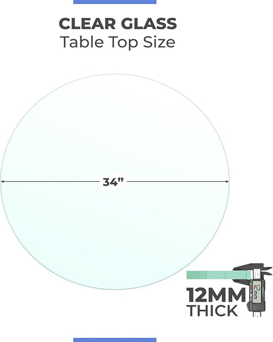34" Inch Round Glass Table Top 1/2" Thick Tempered Beveled Edge by Fab Glass and Mirror