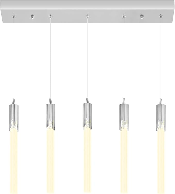 Flashing God 5-Lights Rectangular Pendant Lights for Kitchen Island Chrome Linear Crystal Chandelier Modern Chandeliers for Kitchen Island Dining Room