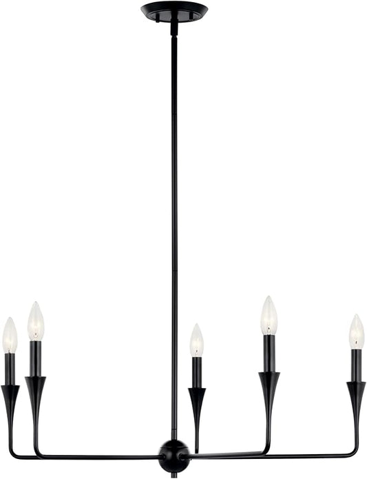 Kichler Alvaro 5-Light Chandelier, Soft Modern Light in Black, for Dining Room, Office or Bedroom (19.25" x 30.25"), 52689BK