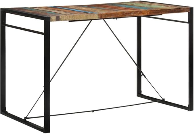 Industrial Bar Table with Reclaimed Wood Top and Solid Iron Legs for Indoor Outdoor Use Vintage Style Dining Game Table Rustic Decor