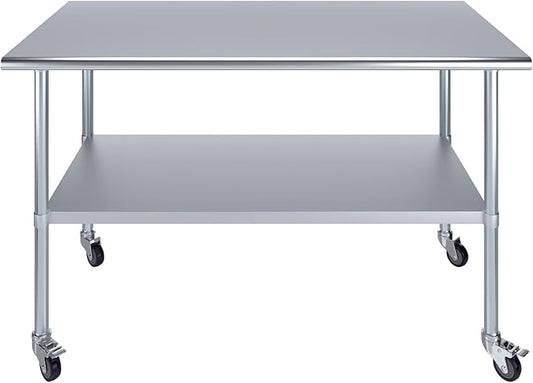 Stainless Steel Work Table with Wheels | NSF Kitchen Island Food Prep | Laundry Garage Utility Bench (Table + Wheels, 60" Long x 30" Deep)