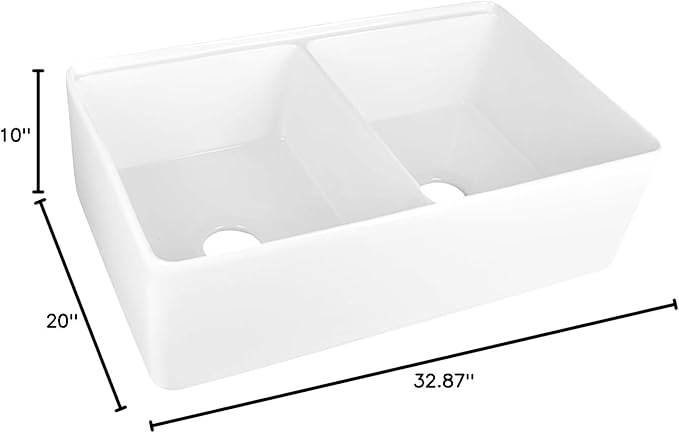 DeerValley Farmhouse Sink Workstation, 33 inch White Fireclay Apron Front Farm Sinks, Double Bowl Deep Drop-in Undermount Sink with Workstation Accessories