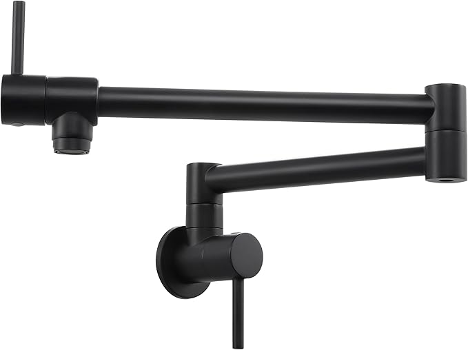 KES Pot Filler Folding Kitchen Faucet Double Joint Swing Arm Sink Faucet Articulating Wall Mount Two Handle Single Hole, Matte Black, cUPC NSF Certified Lead-Free, KN926LFF18-BK