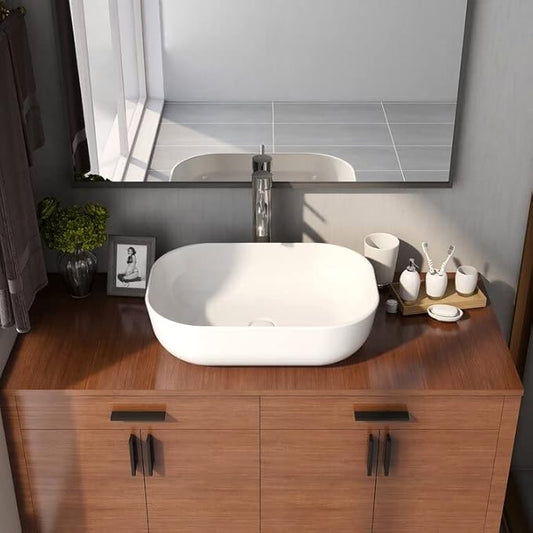DeerValley DV-1V432 Prism Rectangular Bathroom Vessel Sink White Above Counter Vanity Porcelain Ceramic