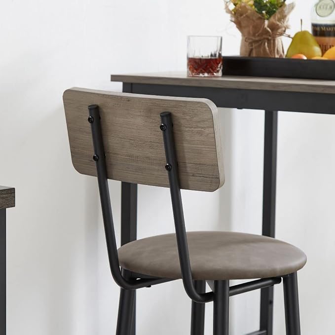 Bar Table Set for 4 with 4 PU Upholstered Stools, Pub Bistro Dinning Table and Stools with Backrest, Counter Height Bar Table Set for Apartment, Kitchen, Small Space
