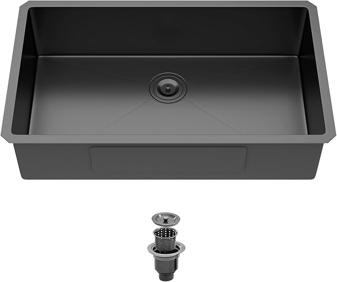 33 Inch Undermount Kitchen Sink Black 18 Gauge Stainless Steel Under Counter Sink Single Bowl Deep Handmade Single Bowl Kitchen Sink,33"x19"x9"