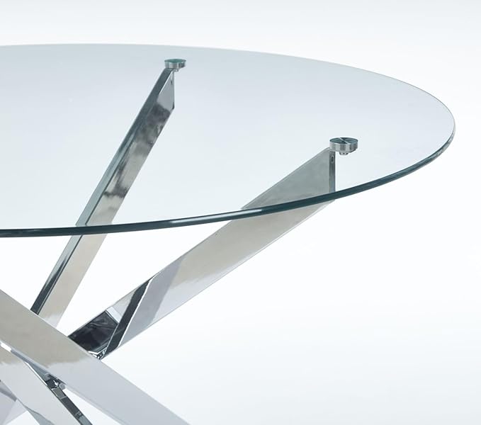 Round Glass Dining Table,Glass Dining Room Table with Metal Legs, Modern Style Glass Kitchen Table for Home, Kitchen, Dining Room