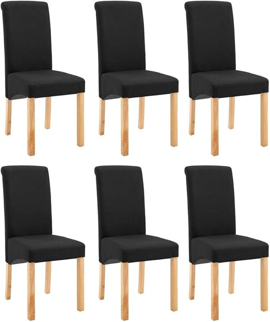 Modern Dining Chairs 6 pcs Black Fabric with Wooden Frame, Comfortable Kitchen and Living Room Chairs Set for Farmhouse, Restaurant, Bistro