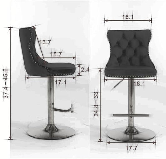 Premium Velvet Upholstered Swivel Bar Stool with Adjustable Height and Tufted Backrest for Kitchen Island, Home Bar, and Dining Space (Gold + Velvet + Foam)