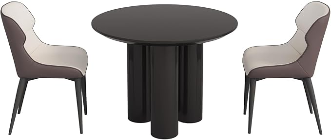 Miuuod 39.37" Black Round Dining Table Set, Mid Century Modern Round Dining Table for 4-6 Person for Kitchen Dining Room,Steel Legs, Coffee Table for Living Room,Office (1 Table with 2 Chairs)
