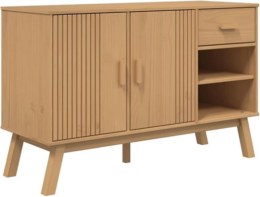Rectangular Solid Pine Wood Sideboard, Brown Finish, 16.9x44.9x28.9 in, Buffet Cabinet with Storage, Living Room Furniture Kitchen Furnitur