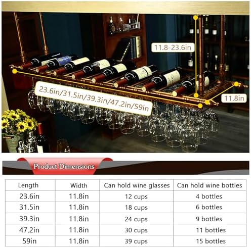 Adjustable Ceiling Wine Rack & Home Bar Glass Holder - Industrial Hanging Shelf for Stemware Storage, Perfect for Kitchen Island, Bar, Cafe Decor