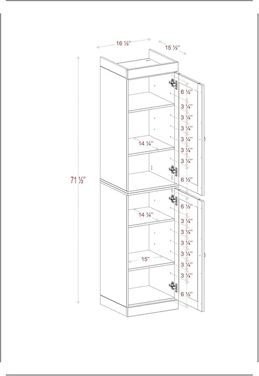 Palace Imports Solid Wood Kitchen Pantry - Narrow Storage Cabinet - Raised Panel Doors, Adjustable Shelves, Off White, 16.5" Wide x 71.5" Tall, 100% Eco-Friendly Wood, Modular Pantry Cabinet Systems